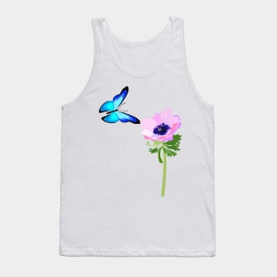 Blue butterfly and pink anemone flower Tank Top